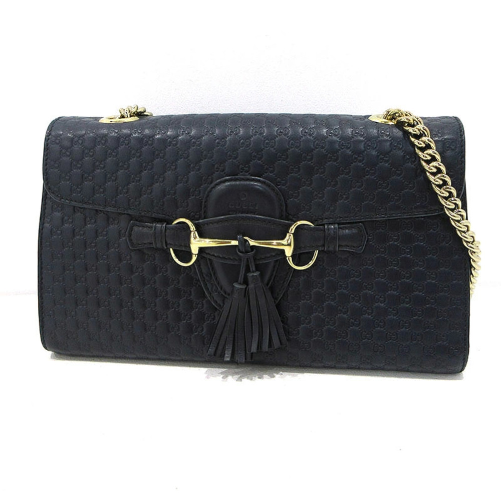 Gucci Emilie Microguccissima Chain Shoulder Bag Navy Blue